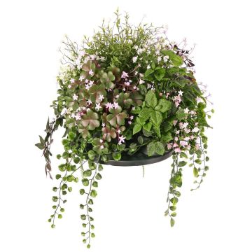 Konstblomsterarrangemang DANFIR med pelargon, mynta, ormbunke, klöver, vit-grön, 50cm, Ø32cm Konstblomsterarrangemang DANFIR med pelargon, mynta, ormbunke, klöver, vit-grön, 50cm, Ø32cm