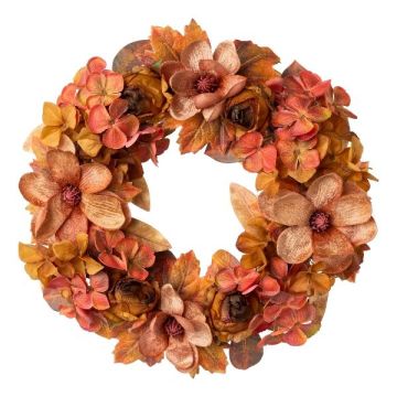 Dekorativ krans med magnolia, kolros och hortensia ZOBLI, orange-brun, Ø40cm Dekorativ krans med magnolia, kolros och hortensia ZOBLI, orange-brun, Ø40cm