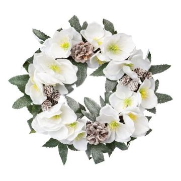 Blomkrans, dekoration, julros FOGRA, kottar, frostad, vit, Ø30cm