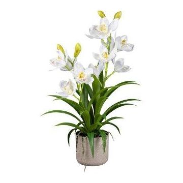 Plastblomma Cymbidium-orkidé CANFOL, melamin-kruka, rötter, vit, 60cm Plastblomma Cymbidium-orkidé CANFOL, melamin-kruka, rötter, vit, 60cm