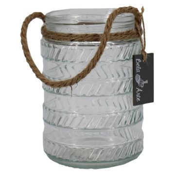 Ljuslykta PRISMY med rep, mönstrad, klar, 16,5cm, Ø11cm Ljuslykta PRISMY med rep, mönstrad, klar, 16,5cm, Ø11cm