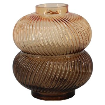 Dekorativ glasvas KORNELIA med räfflor, bärnstensbrun-klar, 16,3cm, Ø14,7cm