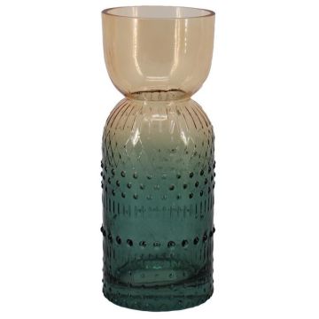 Dekorativ glasvas DESCON med prickar, bärnstensfärgad-blå-klar, 25,5cm, Ø10cm
