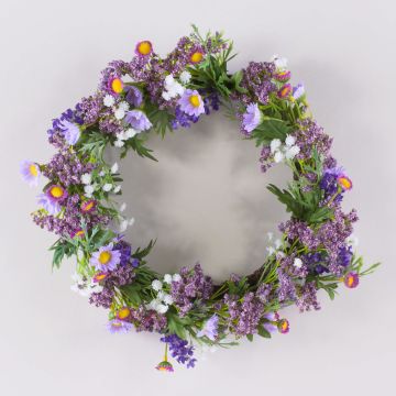 Konstgjord lavendelkrans AJILA, gypsophila, prästkrage, lila, Ø30cm