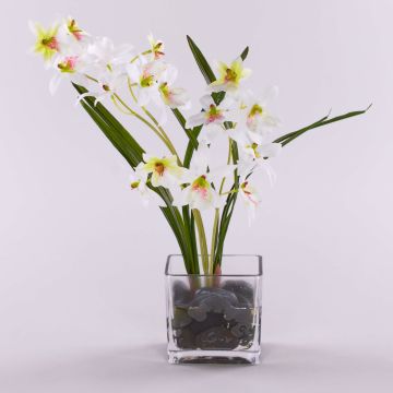 Konstgjord Dendrobium-orkidé ZUZA i dekorativt glas, vit-grön, 35cm Konstgjord Dendrobium-orkidé ZUZA i dekorativt glas, vit-grön, 35cm