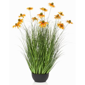 Konstgräs solhatt SHALLA med blommor, dekorativ skål, orange, 90cm Konstgräs solhatt SHALLA med blommor, dekorativ skål, orange, 90cm