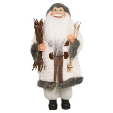 Jultomtefigur JARICK, kvistbunt, skidstavar, vit-grå, 22x14x45cm Jultomtefigur JARICK, kvistbunt, skidstavar, vit-grå, 22x14x45cm