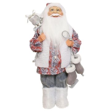 Jultomtefigur ABENZIO, skridskor, presentsäck, vit-grå-röd, 22x14x45cm Jultomtefigur ABENZIO, skridskor, presentsäck, vit-grå-röd, 22x14x45cm