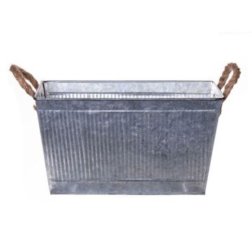 Rektangulär blomlåda BIMETO med handtag, räfflor, zink, silver, 24x14x13cm Rektangulär blomlåda BIMETO med handtag, räfflor, zink, silver, 24x14x13cm