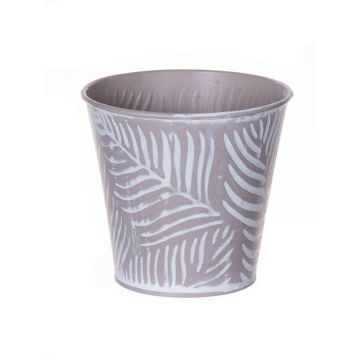 Blomkruka FABIONALTA med bladmönster, zink, taupe-vit, 9,3cm, Ø10cm