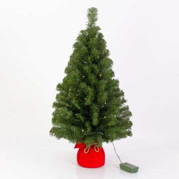 Konstgjord julgran WARSCHAU, röd jutesäck, LED-lampor, 90cm, Ø50cm Konstgjord julgran WARSCHAU, röd jutesäck, LED-lampor, 90cm, Ø50cm