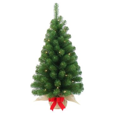 Konstgjord gran WARSCHAU, jutesäck, röd rosett, LED-lampor, 90cm, Ø50cm Konstgjord gran WARSCHAU, jutesäck, röd rosett, LED-lampor, 90cm, Ø50cm