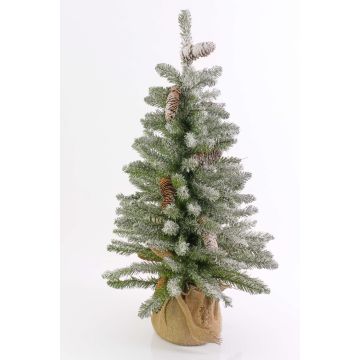 Konstgjord gran WIEN, jutesäck, kottar, snöad, 90cm, Ø50cm