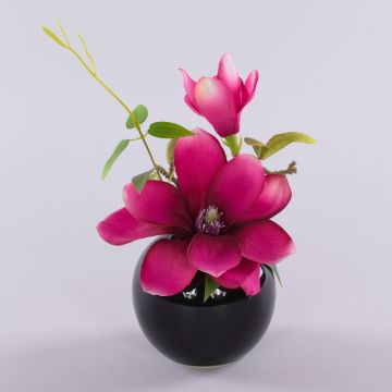 Konstgjord magnolia FEMI i svart keramikkruka, cerise, 20cm, Ø17cm