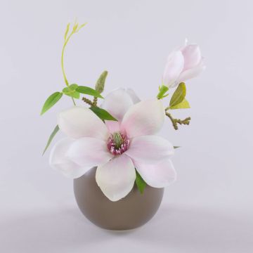 Konstgjord magnolia FEMI i beige keramikkruka, blekrosa, 20cm, Ø17cm