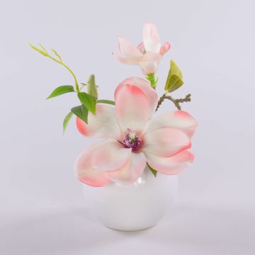 Konstgjord magnolia FEMI i vit keramikkruka, kräm-aprikos, 20cm, Ø17cm