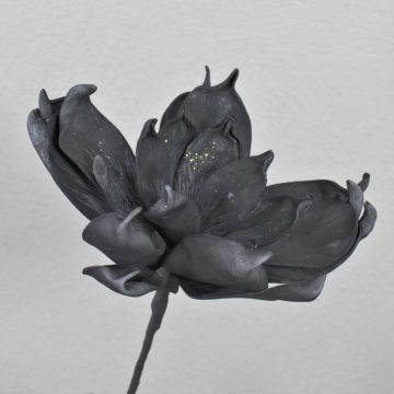 Konstgjord magnolia av plastskum AMILIE, glitter, svart, 30cm, Ø26cm