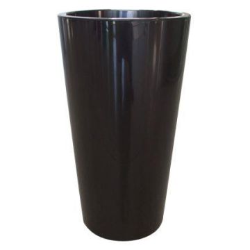 Rund, hög blomkruka THERESITA i plast, med insats, bevattningsset, svart, 75cm, Ø40cm