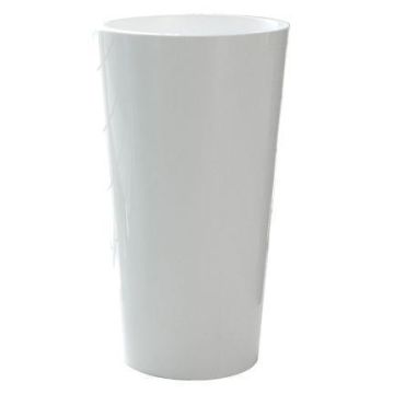 Rund, hög planteringsvas THERESITA i plast, med insats, bevattningsset, vit, 61,5cm, Ø33cm