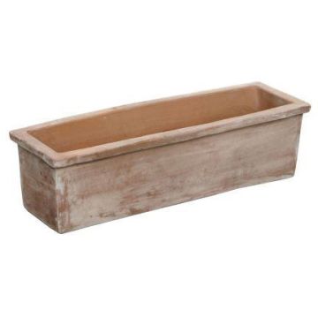 Rektangulär planteringslåda MUNJER i terrakotta, kant, handgjord, patinerad, brun, 62x20x17cm
