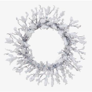 Konstgjord krans av vide EZIO, snötäckt, vit, Ø30cm