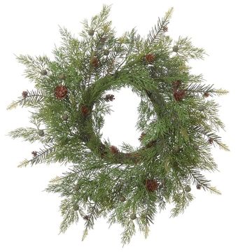 Konstgjord krans av cypress ALCIRA med kottar, grön, Ø45cm Konstgjord krans av cypress ALCIRA med kottar, grön, Ø45cm
