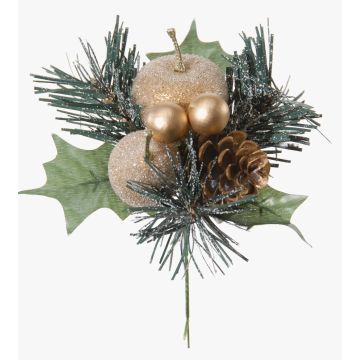 Konstarrangemang med äpple, päron, tall HERMOSA med kulor, stödpinne, guld, 20cm, Ø12cm Konstarrangemang med äpple, päron, tall HERMOSA med kulor, stödpinne, guld, 20cm, Ø12cm