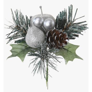 Konstgjord blomsterarrangemang med äpple, päron, tall HERMOSA med kulor, stödpinne, silver, 20cm, Ø12cm Konstgjord blomsterarrangemang med äpple, päron, tall HERMOSA med kulor, stödpinne, silver, 20cm, Ø12cm