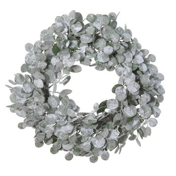 Konstgjord krans av eukalyptus PHONG, frusen, vit-grön, Ø45cm