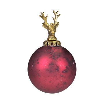 Julgranskula NUMI i glas, hjort, antikröd, Ø10cm