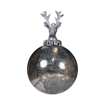 Julgranskula NUMI i glas, hjort, antiksilver, Ø10cm Julgranskula NUMI i glas, hjort, antiksilver, Ø10cm