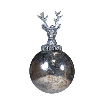 Julgranskula NUMI i glas, hjort, antiksilver, Ø8cm Julgranskula NUMI i glas, hjort, antiksilver, Ø8cm