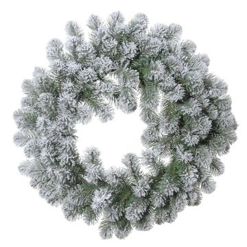 Dekorativ krans av gran FRANKLIN, snötäckt, vit-grön, Ø60cm