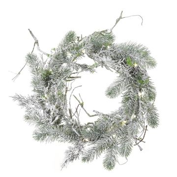 Konstgjord krans av gran SILEAS med kvistar, snötäckt, vitgrön, Ø60cm