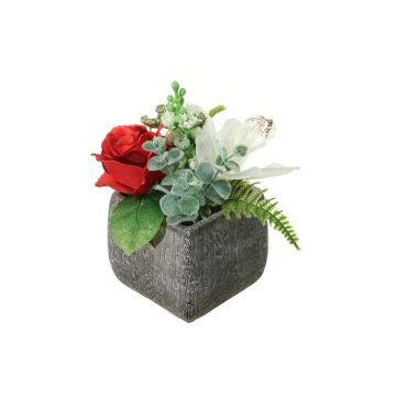 Blomsterarrangemang med konstgjord Cymbidium-orkidé, ros, flox KOVU, dekorativ kruka, röd-vit, 20cm, Ø18cm Blomsterarrangemang med konstgjord Cymbidium-orkidé, ros, flox KOVU, dekorativ kruka, röd-vit, 20cm, Ø18cm