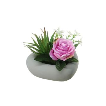 Konstblomsterarrangemang med ros, agave BEVIS, dekorativ kruka, lila-vit, 14cm, Ø18cm Konstblomsterarrangemang med ros, agave BEVIS, dekorativ kruka, lila-vit, 14cm, Ø18cm