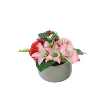 Dekorativt blomsterarrangemang med lilja, calla, pion och nejlika ALFARA, dekorativ kruka, rosa-krämfärgad-röd, 19cm, Ø20cm Dekorativt blomsterarrangemang med lilja, calla, pion och nejlika ALFARA, dekorativ kruka, rosa-krämfärgad-röd, 19cm, Ø20cm