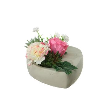 Konstgjord blomsterarrangemang med nejlika, ros, sedum, agave BODIL, dekorativ kruka, rosa-krämfärgad, 10cm, Ø17cm
