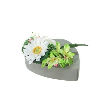 Konstgjord blomsterarrangemang med gerbera, orkidé, ros och lilja ERENE, dekorativ kruka, krämfärgad-grön-rosa, 12cm, Ø25cm