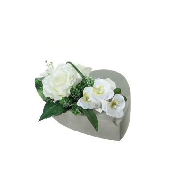Konstblomsarrangemang med ros, orkidé, lilja och humle JELVA, dekorativ kruka, vit, 13cm, Ø25cm