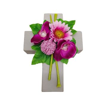 Konstgjord blomsterarrangemang med gerbera, orkidé och allium ANSGAR, planteringskors, cerise-rosa, 20x15x9cm Konstgjord blomsterarrangemang med gerbera, orkidé och allium ANSGAR, planteringskors, cerise-rosa, 20x15x9cm