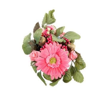 Konstgjord ljuskrans AMARINA med gerbera, ros, cerise, Ø10cm