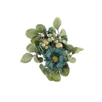 Konstgjord ljuskrans AMARINA med gerbera, ros, blå-grön, Ø10cm