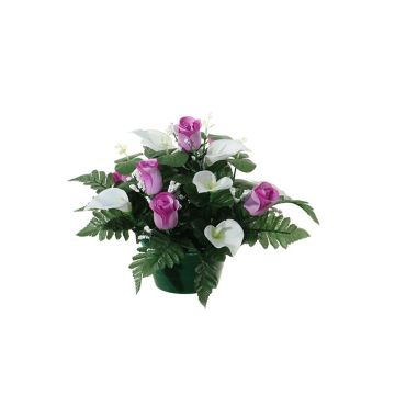 Konstblomsarrangemang med calla, ros VLADICA, dekorativ kruka, lila-vit, 27cm, Ø23cm Konstblomsarrangemang med calla, ros VLADICA, dekorativ kruka, lila-vit, 27cm, Ø23cm