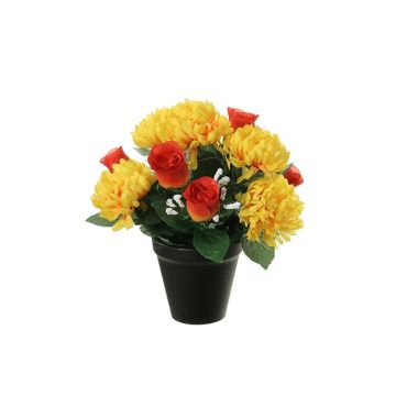 Konstgjord blomsterarrangemang med krysantemum och ros YESHE, dekorativ kruka, gul-orange, 28cm, Ø22cm Konstgjord blomsterarrangemang med krysantemum och ros YESHE, dekorativ kruka, gul-orange, 28cm, Ø22cm