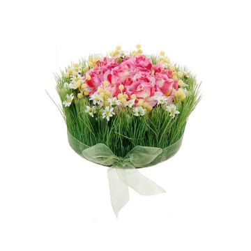 Konstgjord blomsterarrangemang med rosor och gräs HAULANI, rosa-vit, 12cm, Ø20cm Konstgjord blomsterarrangemang med rosor och gräs HAULANI, rosa-vit, 12cm, Ø20cm