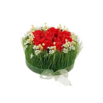 Konstgjord blomsterarrangemang med rosor och gräs HAULANI, röd-vit, 12cm, Ø20cm Konstgjord blomsterarrangemang med rosor och gräs HAULANI, röd-vit, 12cm, Ø20cm