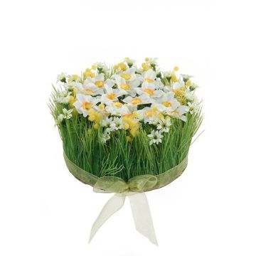 Konstgjord blomsterarrangemang med narcisser och gräs HAULANI, vit-gul, 12cm, Ø20cm Konstgjord blomsterarrangemang med narcisser och gräs HAULANI, vit-gul, 12cm, Ø20cm