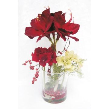 Konstblomsarrangemang med amaryllis, hortensia TASHI, dekorativt glas, röd-krämfärgad, 40cm, Ø23cm Konstblomsarrangemang med amaryllis, hortensia TASHI, dekorativt glas, röd-krämfärgad, 40cm, Ø23cm