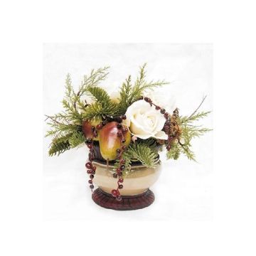 Konstgjord blomsterarrangemang med ros, hortensia och päron SUKKI, dekorativ kruka, vit-röd-grön, 26cm, Ø30cm Konstgjord blomsterarrangemang med ros, hortensia och päron SUKKI, dekorativ kruka, vit-röd-grön, 26cm, Ø30cm